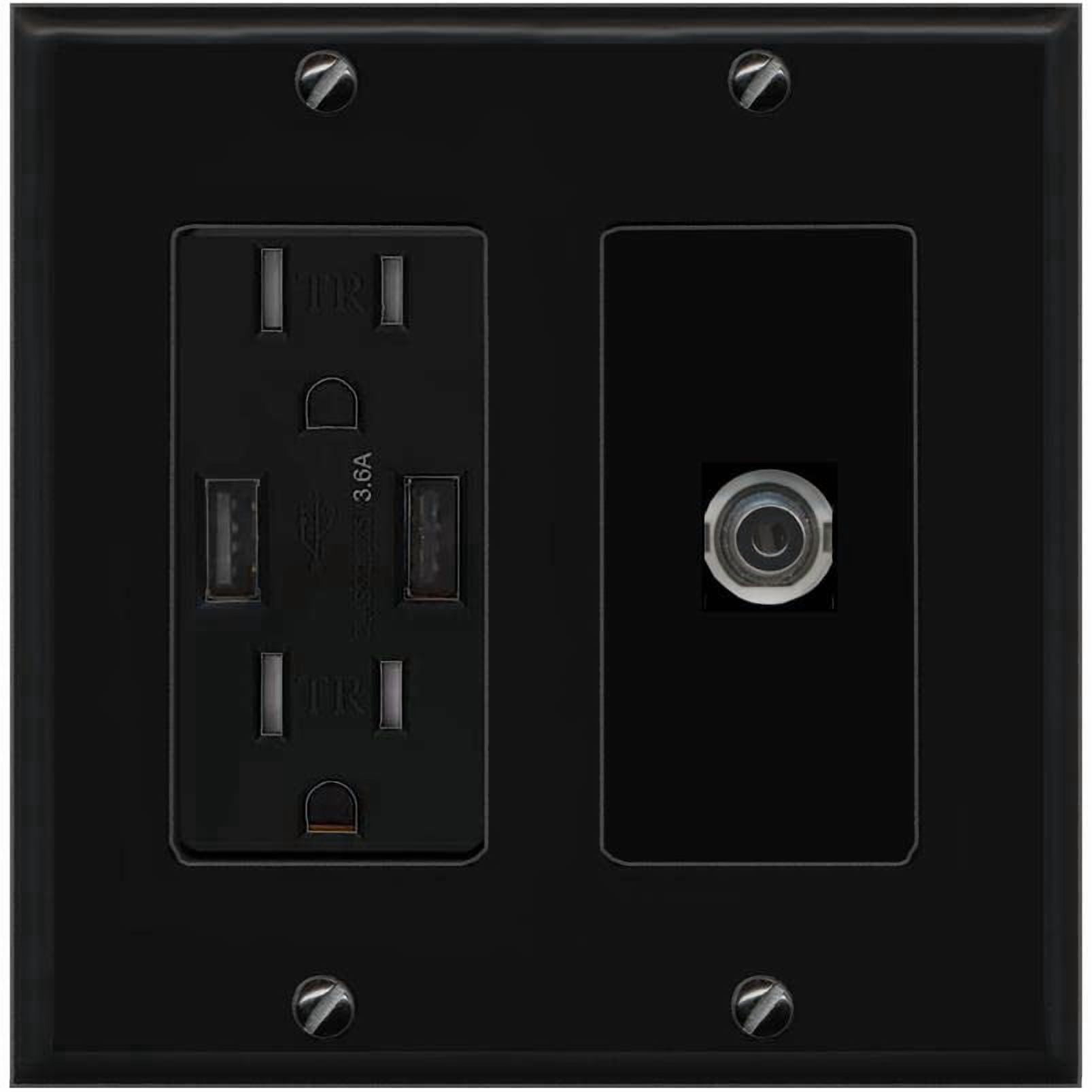 RiteAV 3-5MM Wall Plate with USB A Charger Power Outlet [Black]