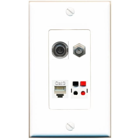 RiteAV 3.5mm Coax Phone Speaker Wall Plate Decorative [White]