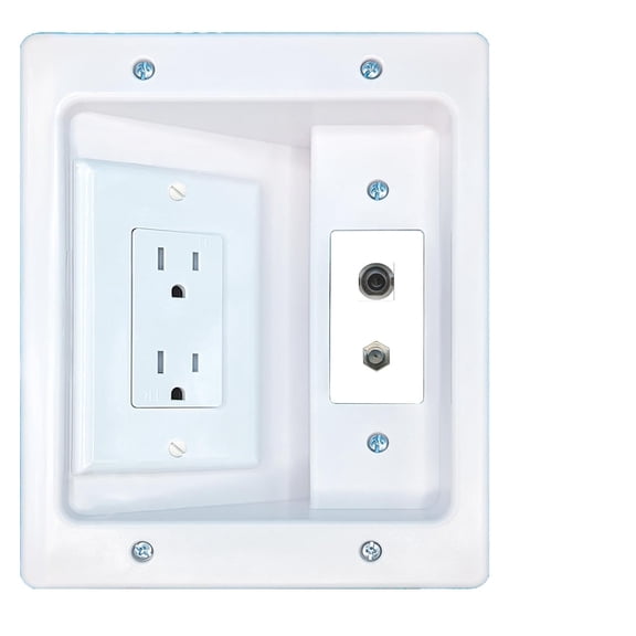 RiteAV 3.5mm Coax Recessed Wall Plate Cable Concealer Management Kit with Power Outlet Hides Cords and Cables