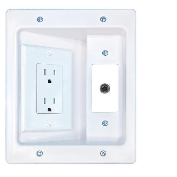 RiteAV 3.5mm Recessed Wall Plate Cable Concealer Management Kit with Power Outlet Hides Cords and Cables