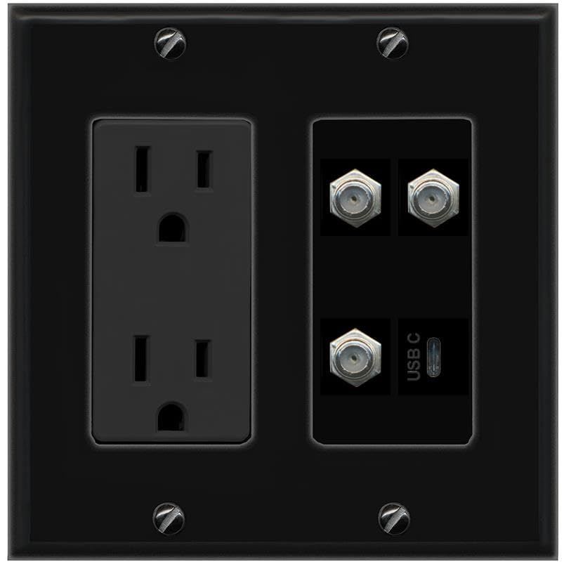 RiteAV 3 Coax USBC Wall Plate with 15A Power Outlet [Black] - Walmart.com