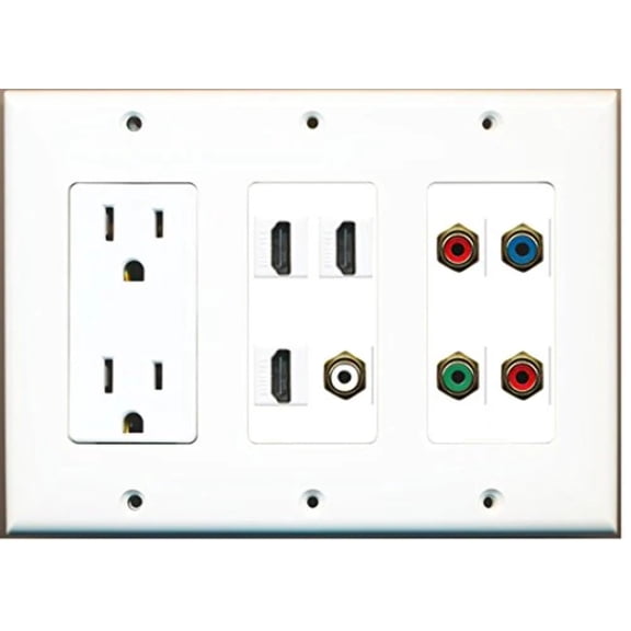 RiteAV - (3 Gang 15A Outlet 3 HDMI Component Audio Video Wall Plate