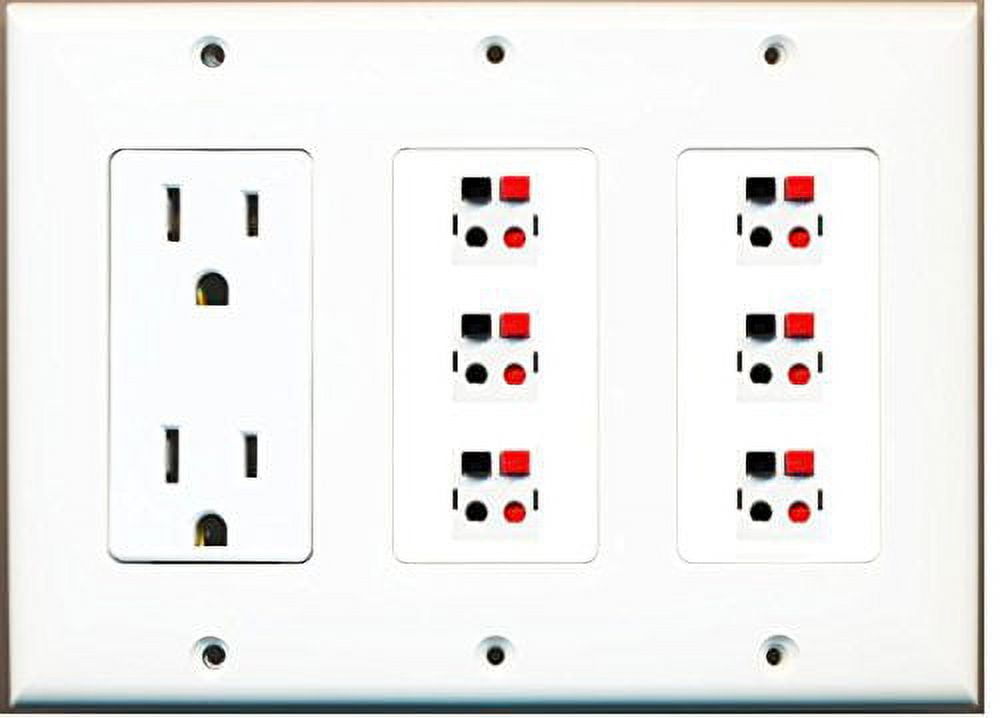 RiteAV (3 Gang 15A Power Outlet 6 Speaker Jack Wall Plate White