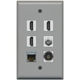 thumbnail image 1 of RiteAV - 3 HDMI 1 Port Coax Cable TV- F-Type Shielded Cat6 Ethernet Toslink Wall Plate - Gray, 1 of 1