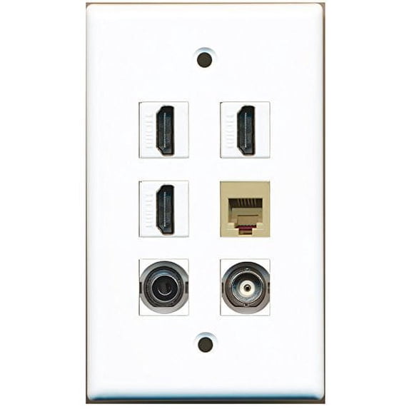 RiteAV - 3 HDMI 1 Port Phone RJ11 RJ12 Beige 1 Port 3.5mm 1 Port BNC Wall Plate