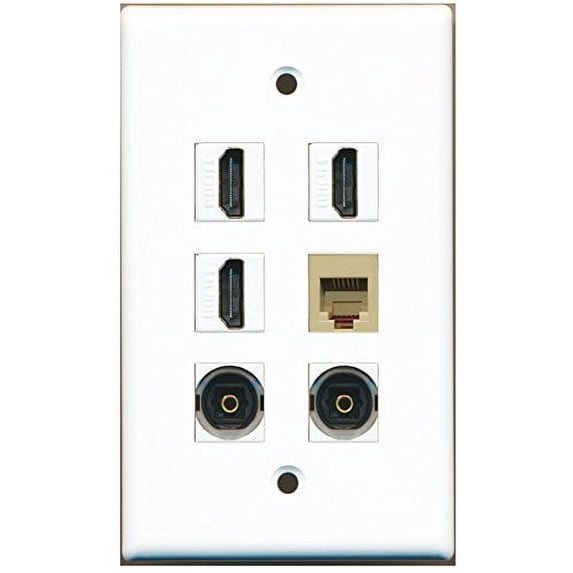 RiteAV - 3 HDMI 1 Port Phone RJ11 RJ12 Beige 2 Port Toslink Wall Plate