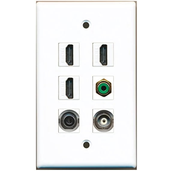 RiteAV - 3 HDMI 1 Port RCA Green 1 Port 3.5mm 1 Port BNC Wall Plate