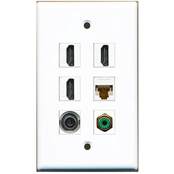 RiteAV - 3 HDMI 1 Port RCA Green 1 Port 3.5mm 1 Port Cat6 Ethernet White Wall Plate