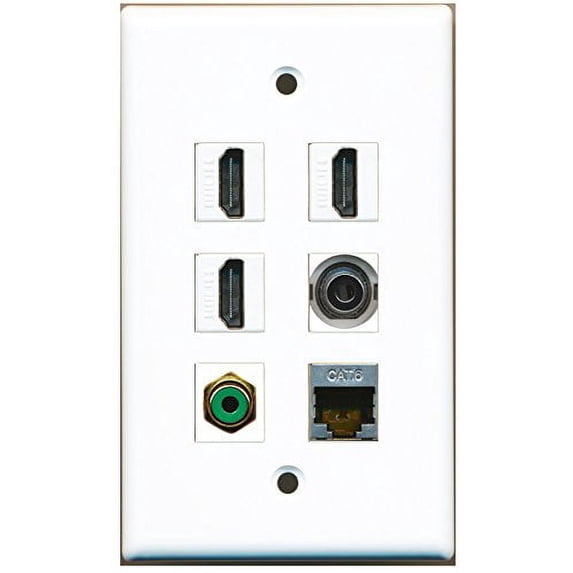 RiteAV - 3 HDMI 1 Port RCA Green 1 Port Shielded Cat6 Ethernet 1 Port 3.5mm Wall Plate