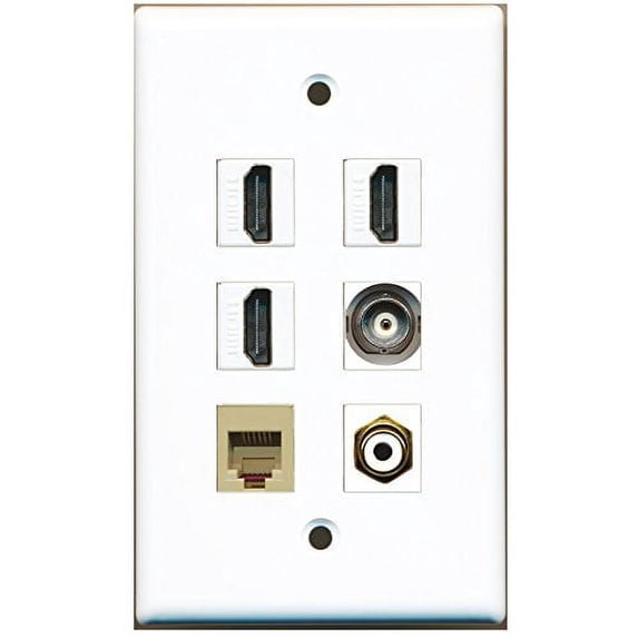 RiteAV - 3 HDMI 1 Port RCA White 1 Port Phone RJ11 RJ12 Beige 1 Port BNC Wall Plate
