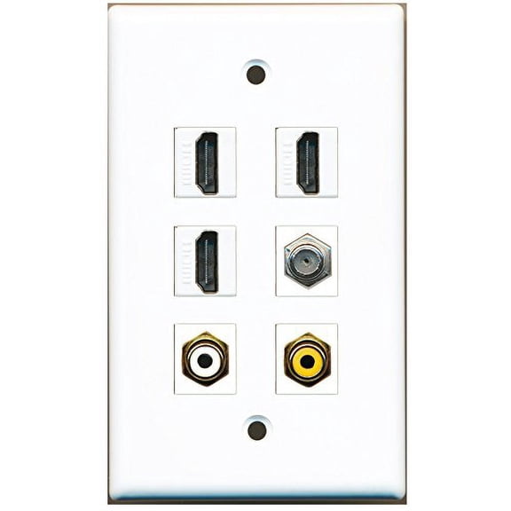 RiteAV - 3 HDMI 1 Port RCA White 1 Port RCA Yellow 1 Port Coax Cable TV- F-Type Wall Plate