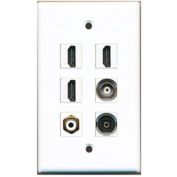 RiteAV - 3 HDMI 1 Port RCA White 1 Port Toslink 1 Port BNC Wall Plate