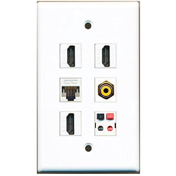 RiteAV - 3 HDMI 1 Port RCA Yellow 1 Port Cat5e Ethernet White 1 Port Speaker Wall Plate