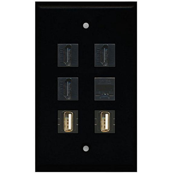 RiteAV - 3 HDMI 2 Port USB A-A 1 Port Cat5e Ethernet Wall Plate - Black