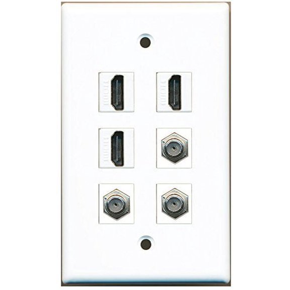 RiteAV - 3 HDMI 3 Port Coax Cable TV- F-Type Wall Plate