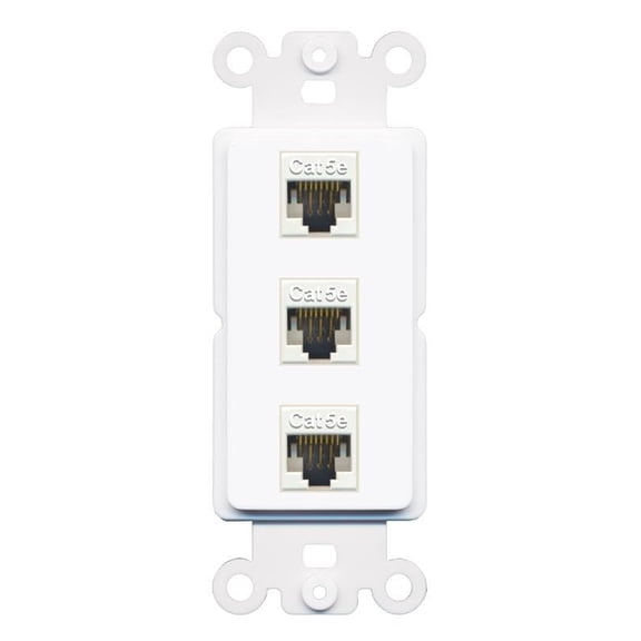 RiteAV 3 Port CAT5E Coupler Jack Insert Rocker Module Female-Female for Decorative Wall Cover Face Plate [White]