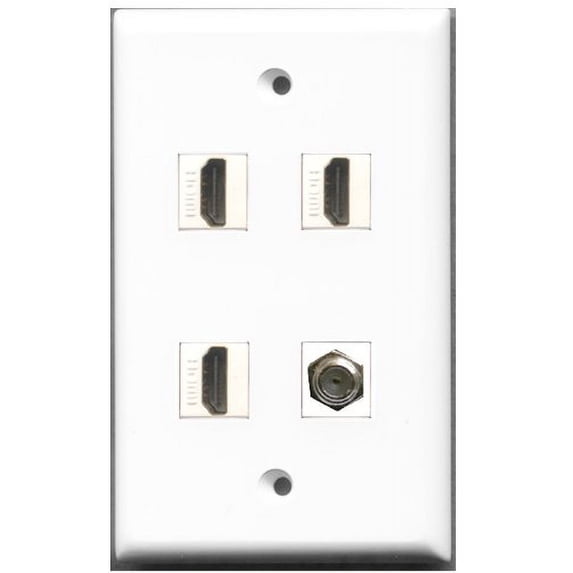 RiteAV - 3 Port HDMI 1 Port Coax Cable TV- F-Type Wall Plate
