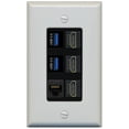 thumbnail image 1 of RiteAV 3 Port HDMI 2 Port USB 3.0 1 CAT6-RJ45 Wall Plate - 1 Gang Decorative [Gray/Black], 1 of 1