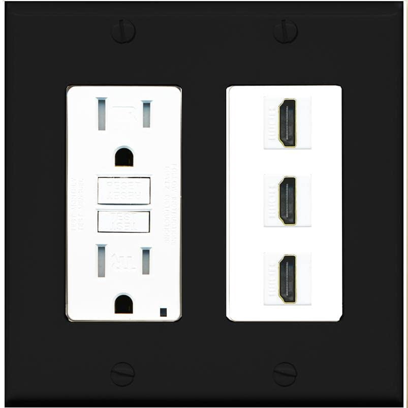 RiteAV 3 Port HDMI Wall Plate - GFCI Outlet [Black/White]