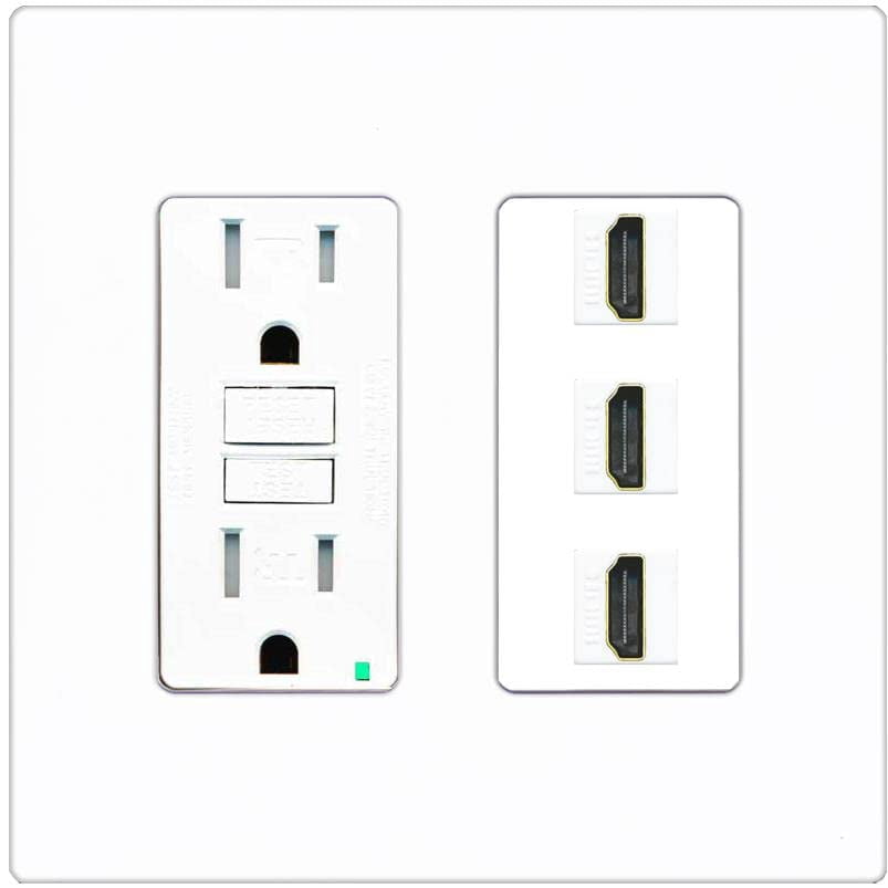 RiteAV 3 Port HDMI Wall Plate - GFCI Outlet [Screwless White]