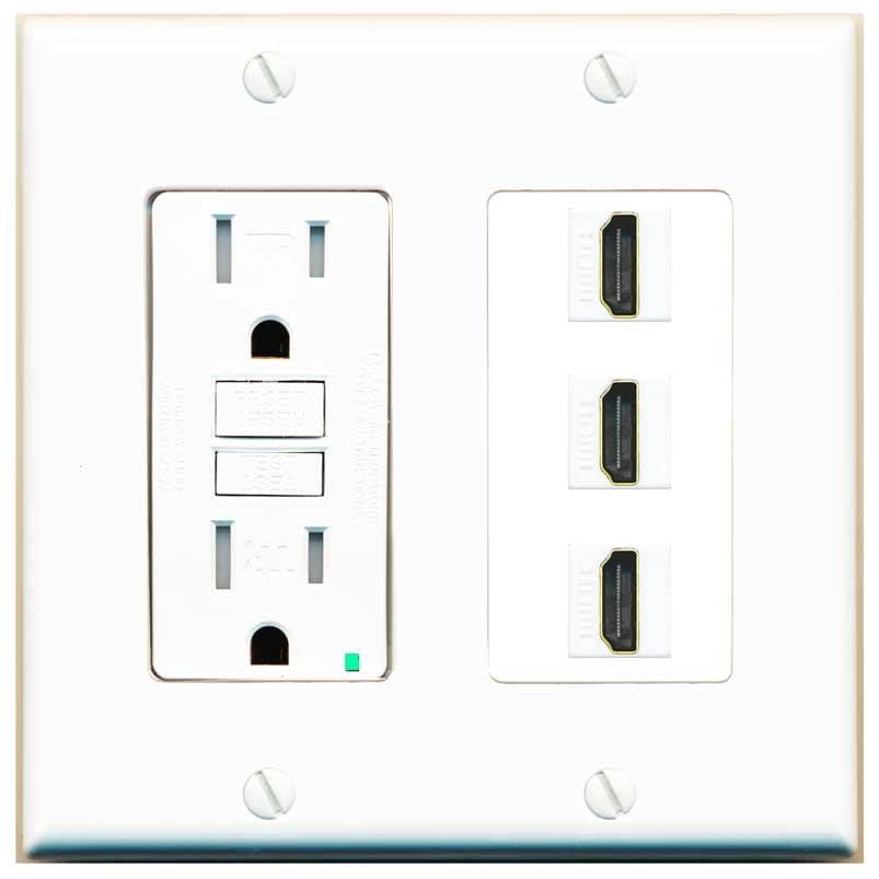 RiteAV 3 Port HDMI Wall Plate - GFCI Outlet [White]
