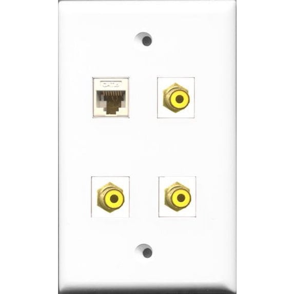 RiteAV - 3 Port RCA Yellow and 1 Port Cat6 Ethernet White Wall Plate