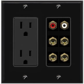 RiteAV 4 Banana (2 Speaker) Binding Post Wall Plate with 2 RCA Jacks (Red+White) - Outlet [Black/Black]