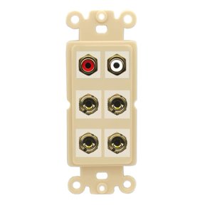 RiteAV 4 Banana (2 Speaker) Binding Post Wall Plate with 2 RCA Jacks (Red+White) - Rocker [Ivory/Ivory]