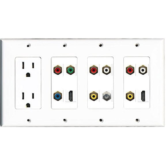 RiteAV - (4 Gang 15A Outlet 2 HDMI Coax Component Video Composite RCA Wall Plate