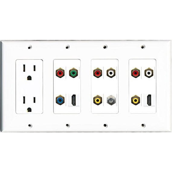 RiteAV - (4 Gang 15A Outlet 2 HDMI Coax Component Video Composite RCA Wall Plate