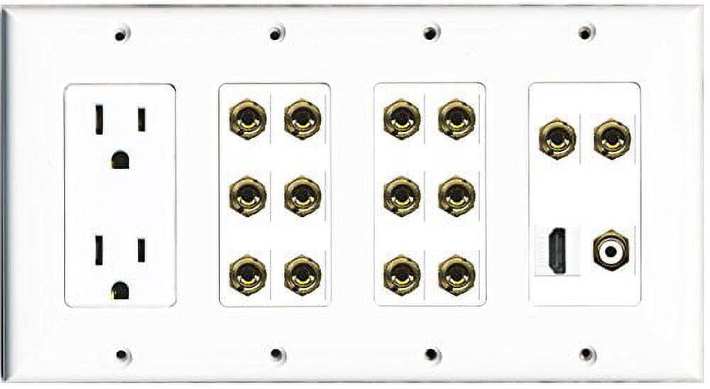 RiteAV (4 Gang 15A Power Outlet HDMI RCA White 14 Banana Wall Plate