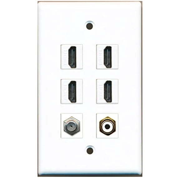 RiteAV - 4 HDMI 1 Port RCA White 1 Port Coax Cable TV- F-Type Wall Plate