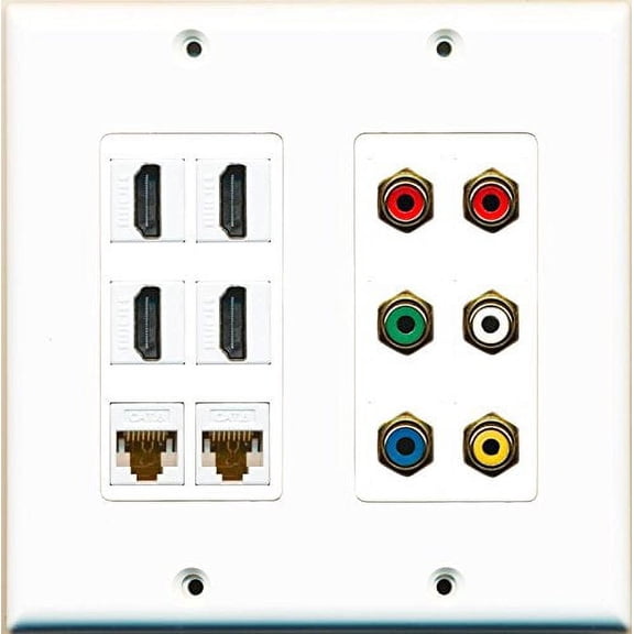 RiteAV 4 Hdmi 2 Cat6 RCA Component Composite Stereo Wall Plate White