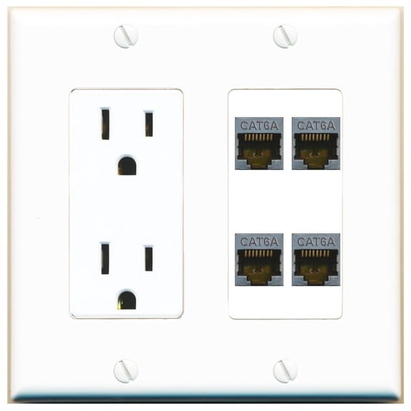 RiteAV - 4 Port Cat6A Ethernet Wall Plate - Outlet [White]