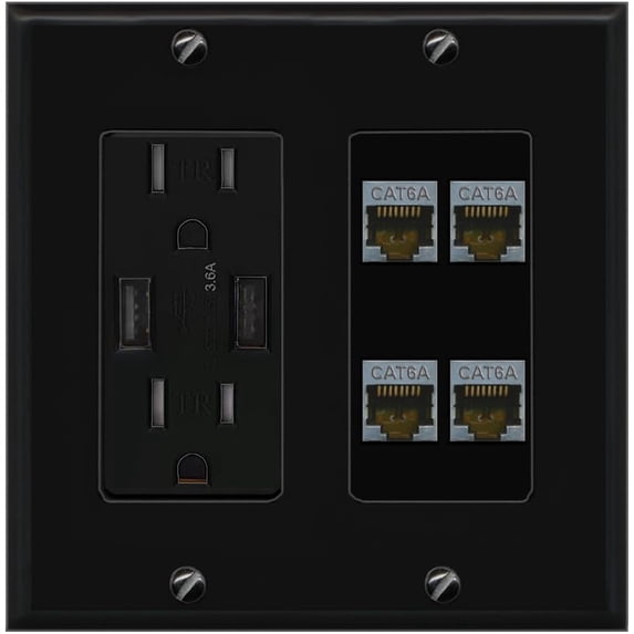 Usb Connection Plate RiteAV - 4 Port Cat6A Ethernet Wall Plate - USB Outlet [Black/Black ...