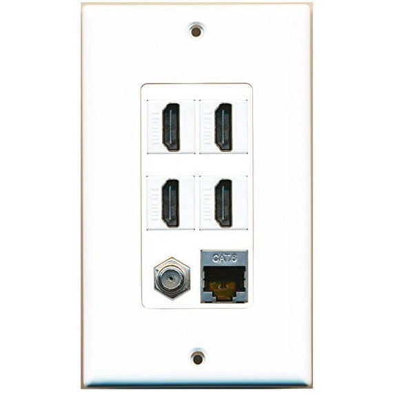 RiteAV - 4 Port HDMI 1 Coax Cable TV- F-Type 1 Shielded Cat6 Ethernet Wall Plate Decorative