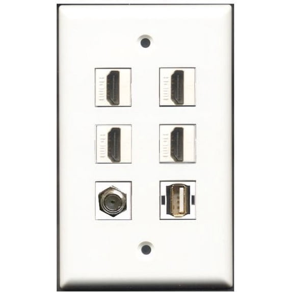 RiteAV - 4 Port HDMI 1 Coax Cable TV- F-Type 1 USB A-A Wall Plate