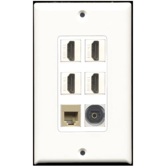 RiteAV - 4 Port HDMI 1 Phone RJ11 RJ12 Beige 1 Toslink Wall Plate White