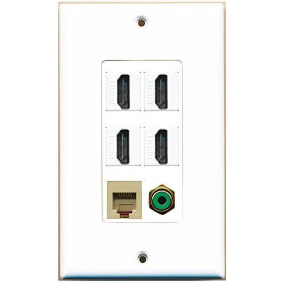 RiteAV - 4 Port HDMI 1 RCA Green 1 Phone RJ11 RJ12 Beige Wall Plate Decorative