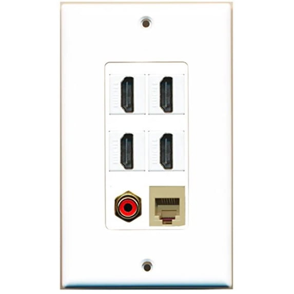 RiteAV - 4 Port HDMI 1 RCA Red 1 Phone RJ11 RJ12 Beige Wall Plate Decorative