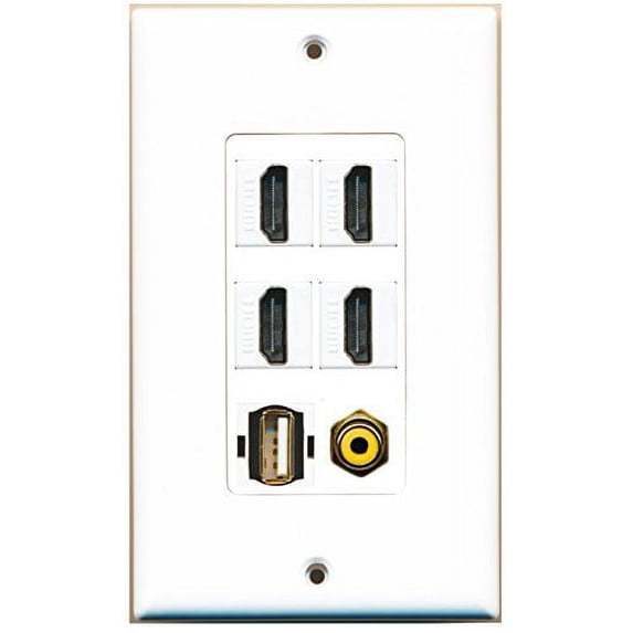 RiteAV - 4 Port HDMI 1 RCA Yellow 1 USB A-A Wall Plate Decorative