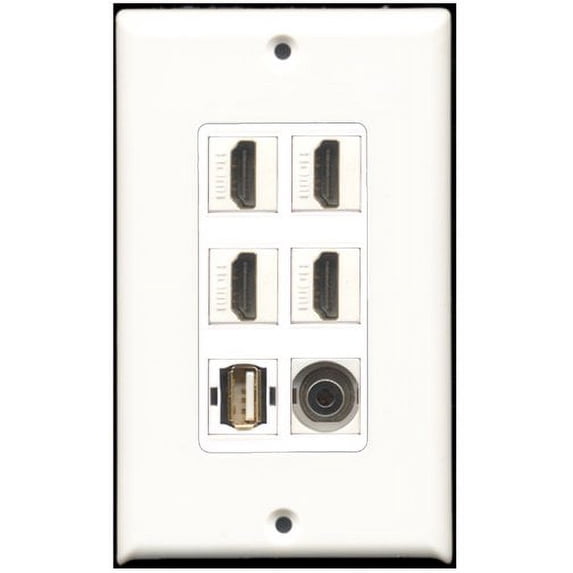 RiteAV - 4 Port HDMI 1 USB A-A 1 3.5mm Wall Plate White