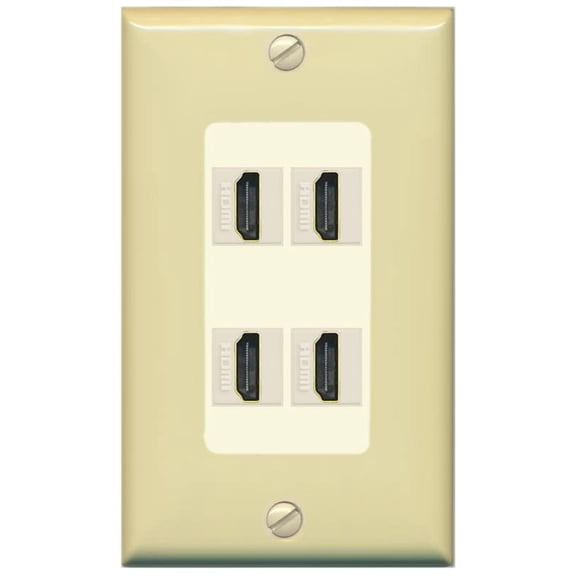RiteAV 4 Port HDMI Wall Plate - 1 Gang Decorative [Ivory/Light-Almond]