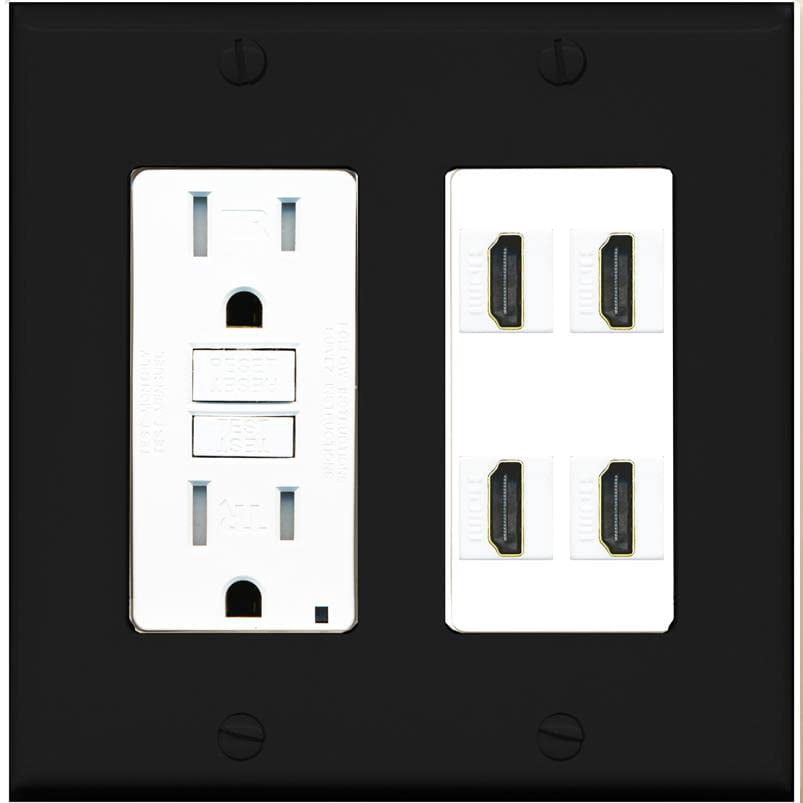 RiteAV 4 Port HDMI Wall Plate - GFCI Outlet [Black/White]