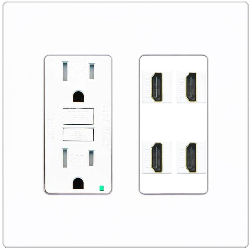 RiteAV 4 Port HDMI Wall Plate - GFCI Outlet [Screwless White]
