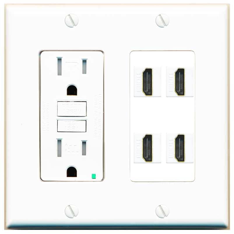 RiteAV 4 Port HDMI Wall Plate - GFCI Outlet [White]