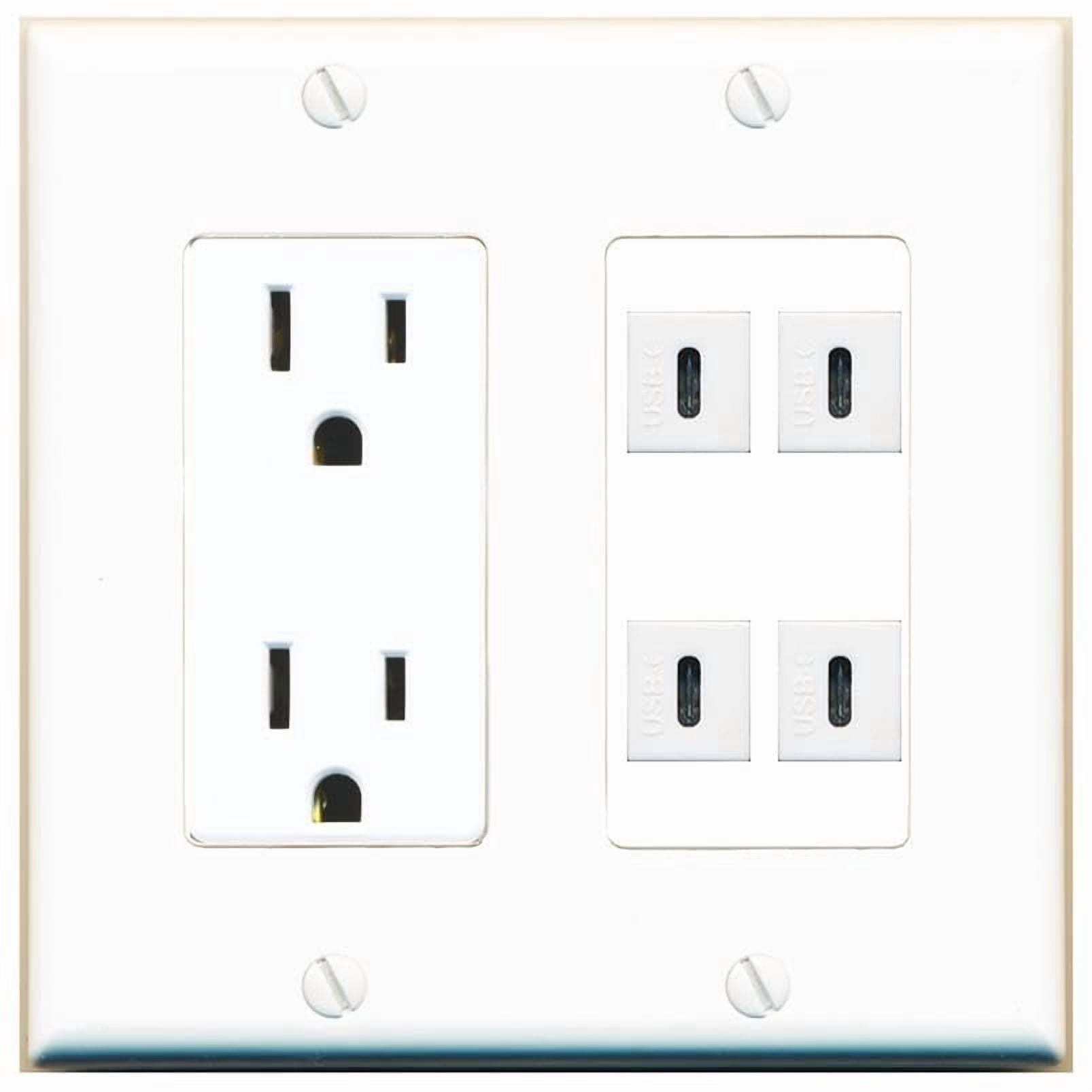 RiteAV 4 USBC Wall Plate with 15A Power Outlet [White]