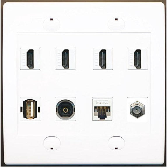 RiteAV 4 x HDMI 1 x USB + Digital Optical Cat5e Ethernet and Coax Wallplate