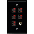 thumbnail image 1 of RiteAV 5 Port Speaker Wire Plug Jack Wall Plate with 1 RCA for Subwoofer - Flat [Black/Black], 1 of 1
