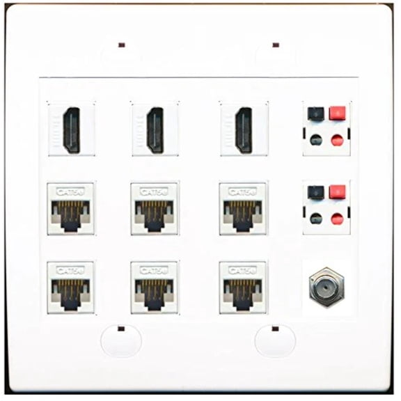 RiteAV 6 Cat5e Ethernet 3 HDMI 2 Speaker 1 Coax Wall Plate